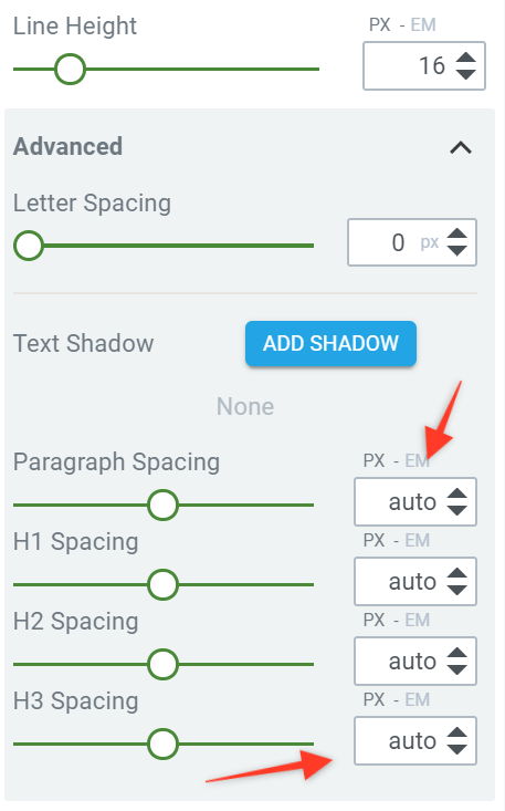 container-font-spacing Advanced typography settings in a container