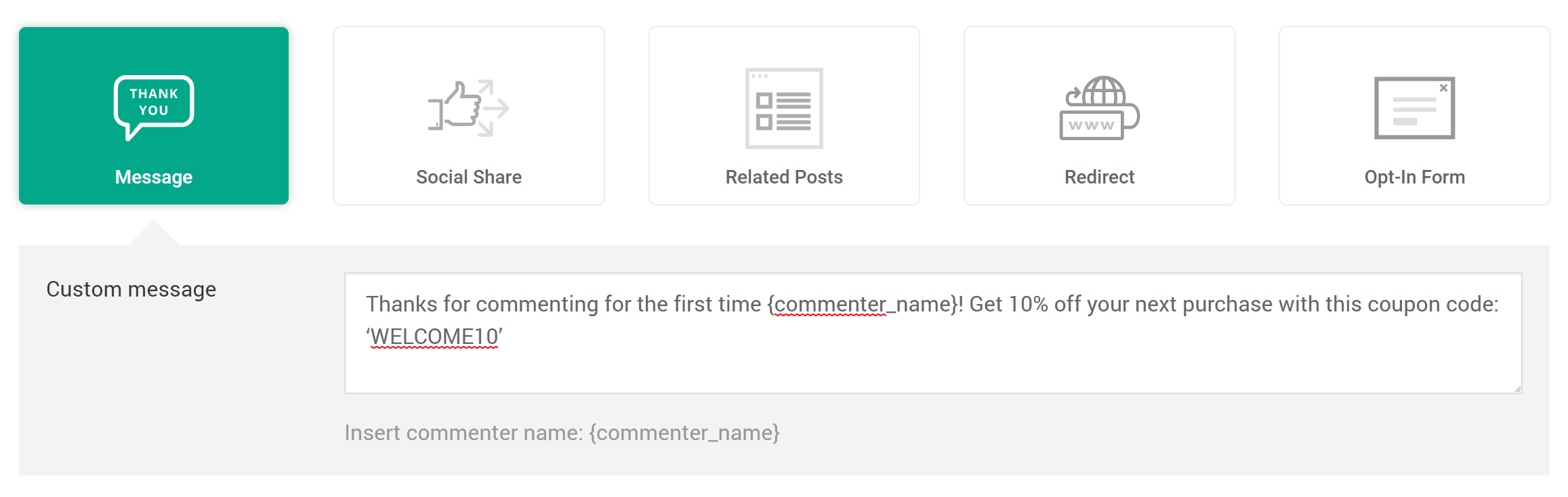 Custom Message instructions in Thrive Comments Personalized message in Thrive Comments