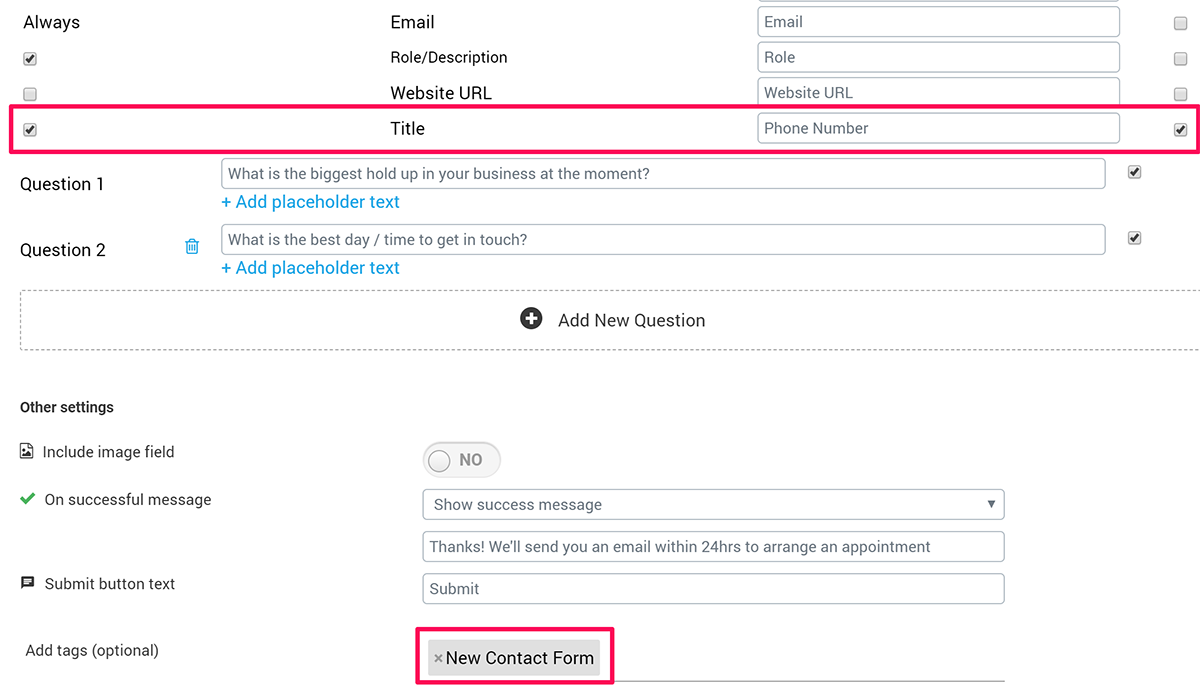 Ovation Contact Form Settings Thrive Ovation contact form