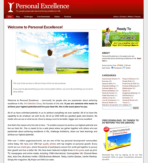 Personal Excellence Homepage 2012 Celestine's homepage around 2012