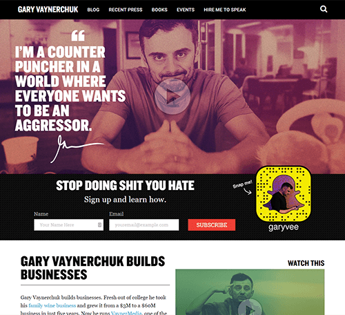 garyvee-3 Gary Vaynerchuk's homepage in 2016