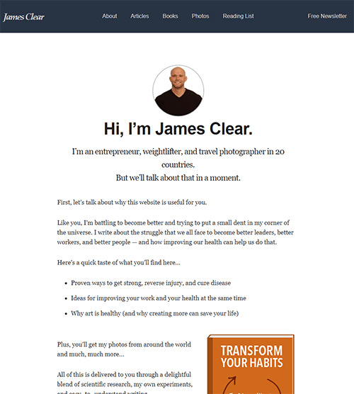 james-1 James Clear's homepage around 2015