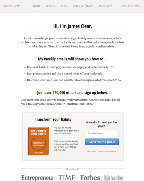 james-2 James Clear's homepage in 2016