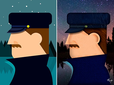Flat Sailor Side by side image showing a sailor. One version flat, one less flat.