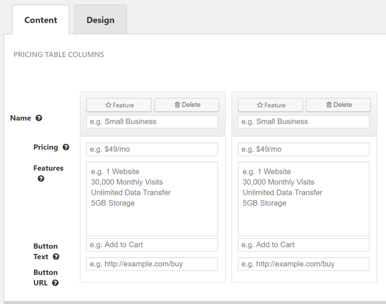 back-end pricing table editing back-end pricing table editing