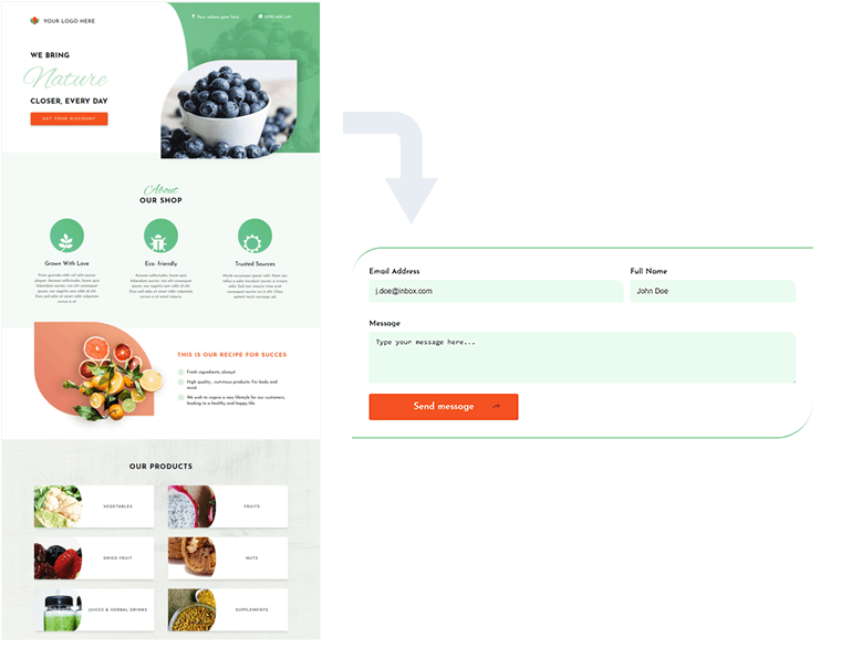 Contact Form Template for the Health Food Landing Page
