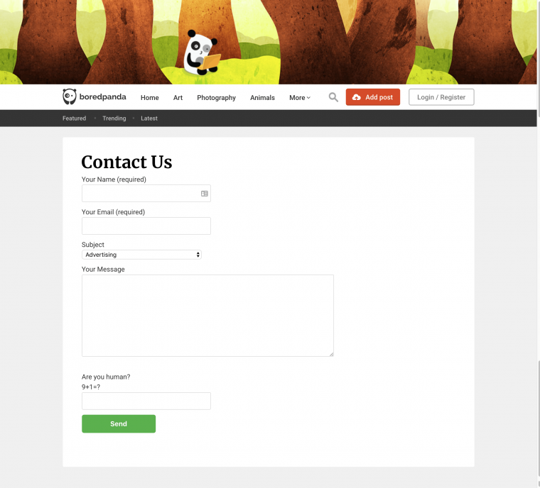 Bored Panda Contact Page