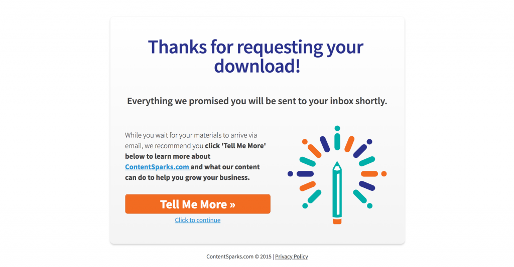 Content Sparks Thank You page