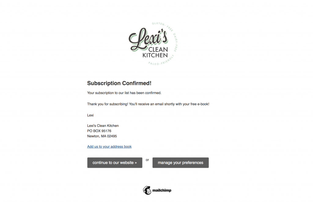 Lexi's Clean Kitchen Mailchimp
