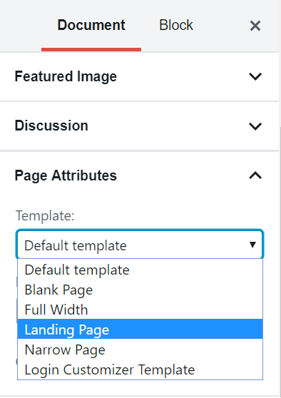 Change Template Change landing page template in WordPress