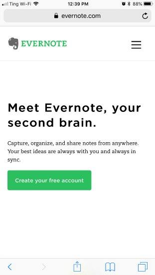 evernote mobile app landing page