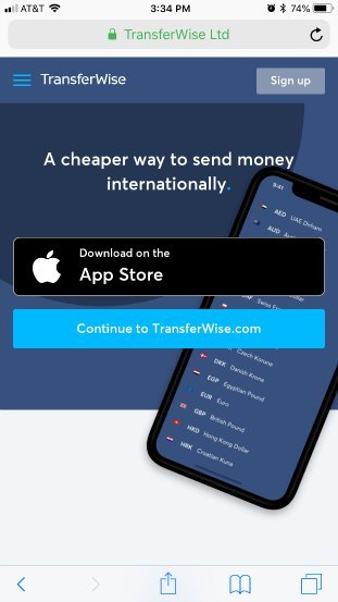 transferwise iphone app landing page example