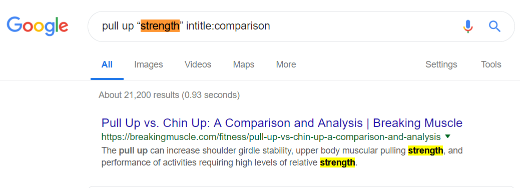 "Keyword" search modifier example Keyword search modifier example