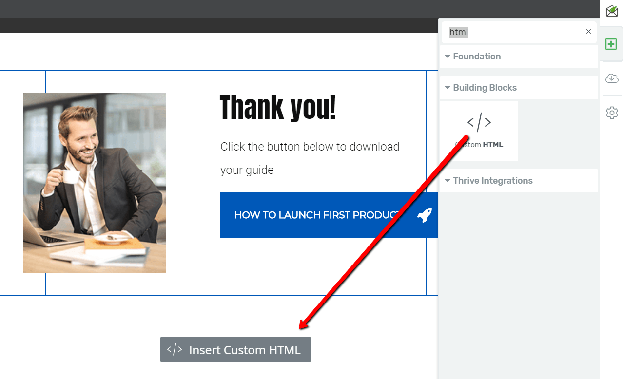 Drag custom HTML element onto the opt-in form insert custom HTML