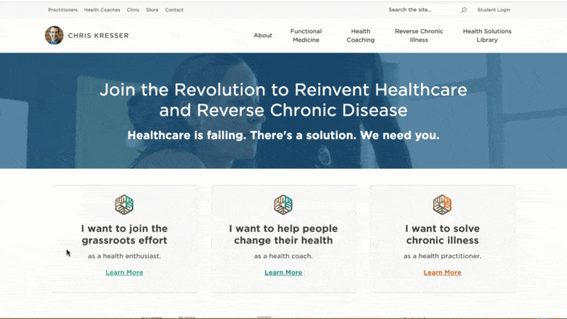 Flip-card-animation-optimized Chris Kresser's new homepage lead generation and lead segmentation strategy