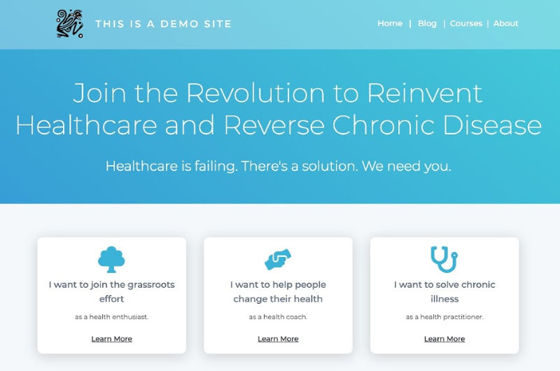 Thrive-Architect-above-the-fold-segmentation-content-boxes-optimized Modified version of the Thrive Themes “No Photoshop Homepage” template from our Thrive Architect landing page template options to demo Chris Kresser’s new homepage design and lead segmentation strategy