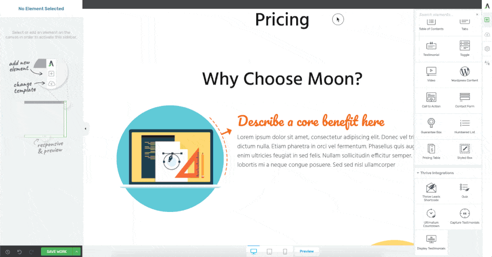 Pricing table