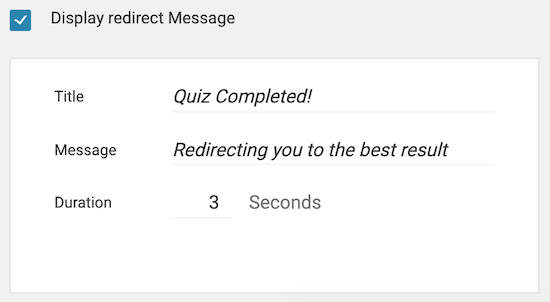 Quiz Redirect Settings