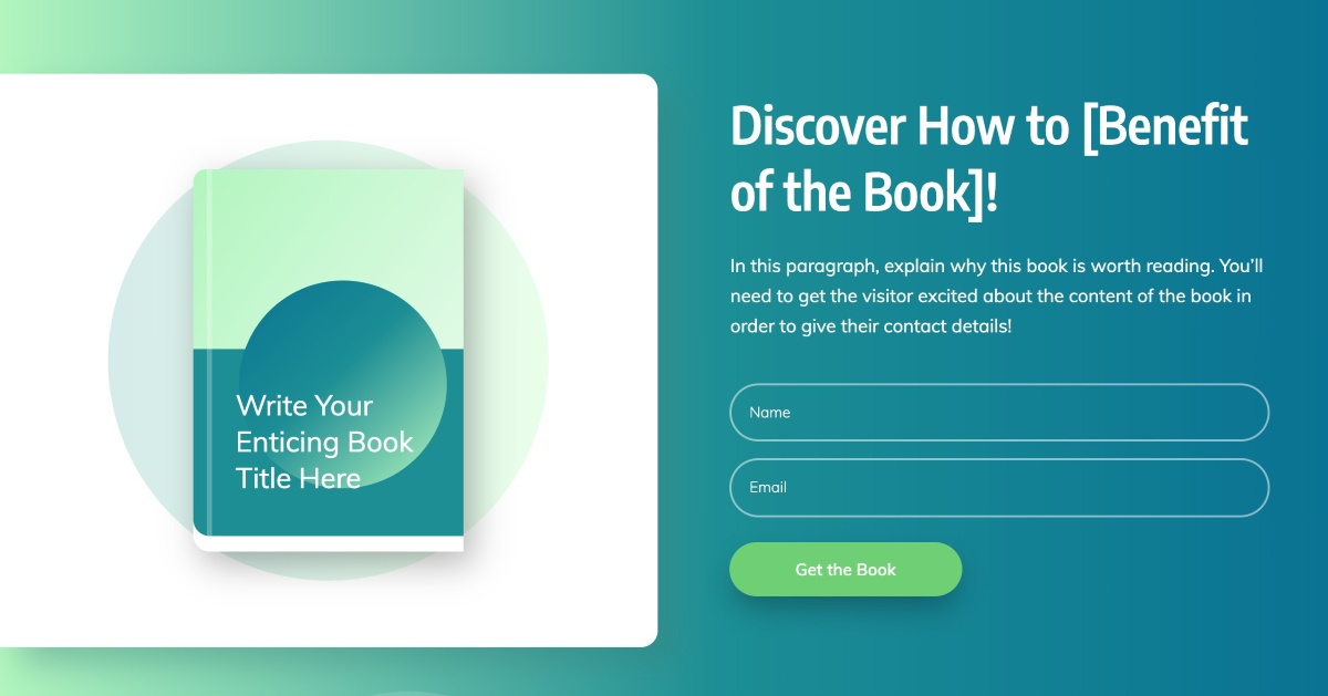Smart-Ebook-Lead-Generation-Page-optimized "Above the Fold" area of the Smart Ebook Lead Generation Page template