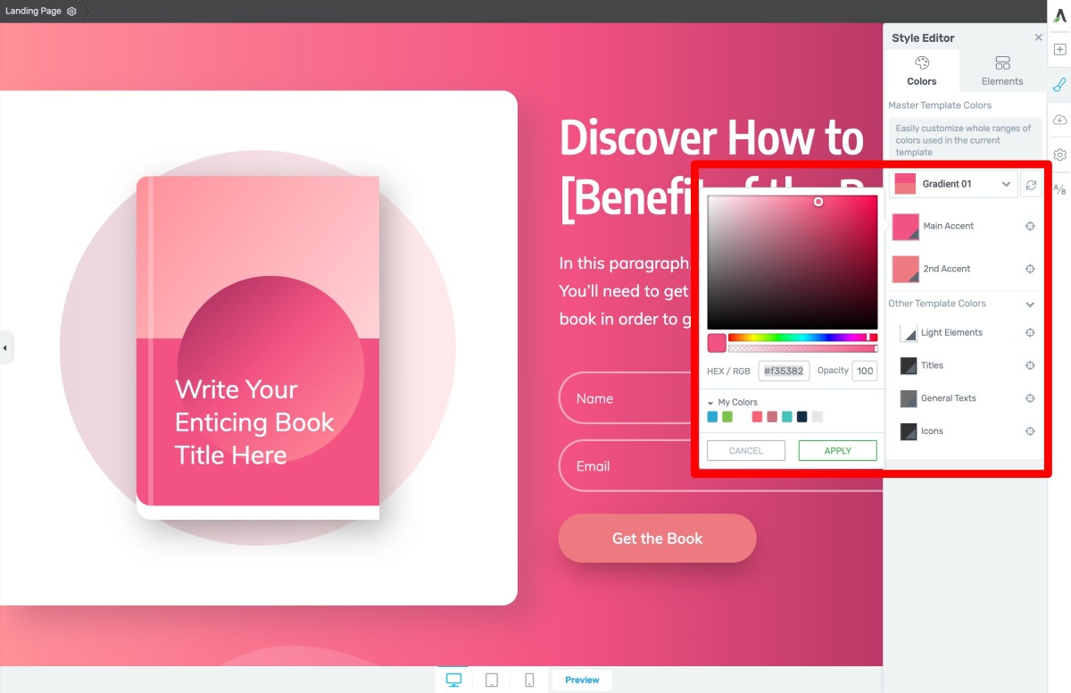 Style-Editor-Manual-Color-Selection-optimized Manually Add Your Brand Colors on Thrive Architect Smart Landing Page Templates