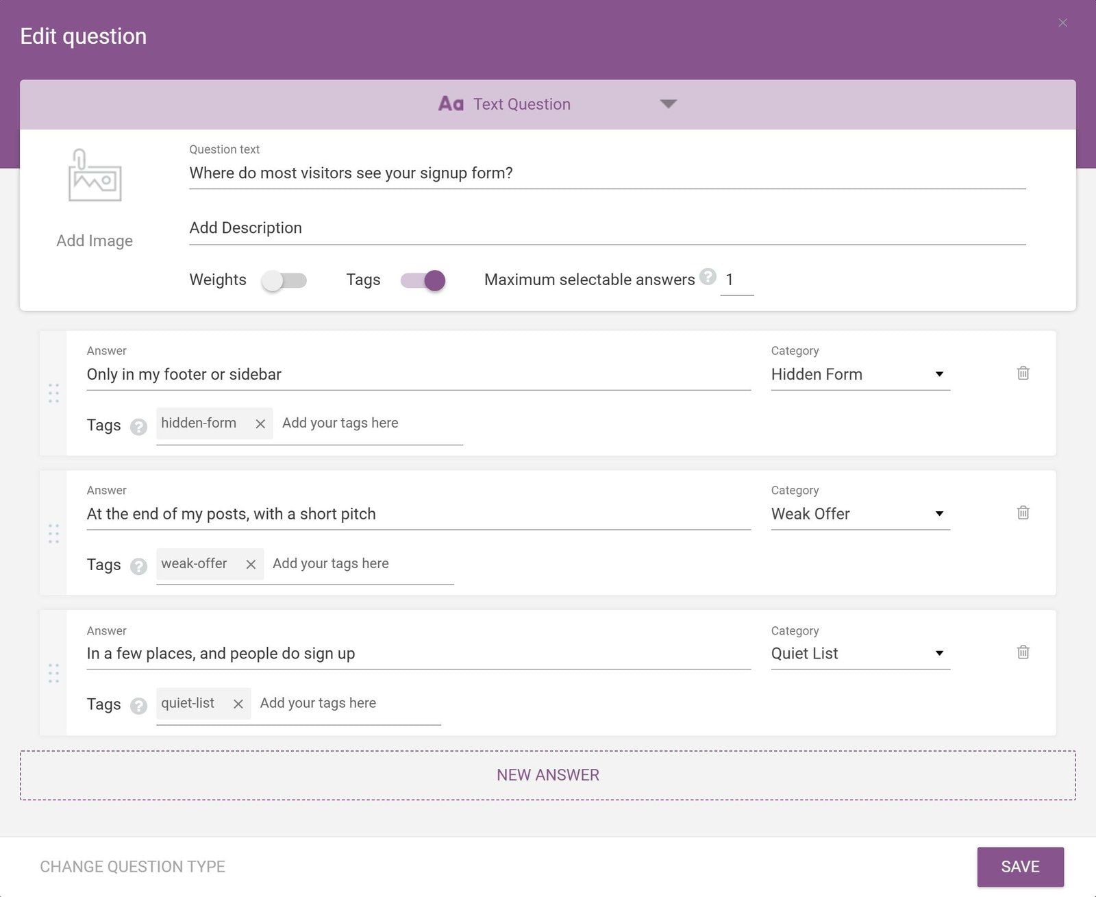 question-answers-categories-tags-thrive-quiz-builder