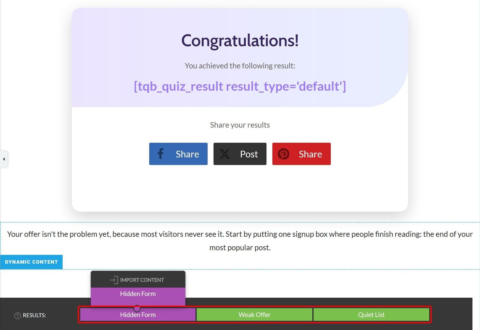 results-page-dynamic-content-per-result-thrive-quiz-builder